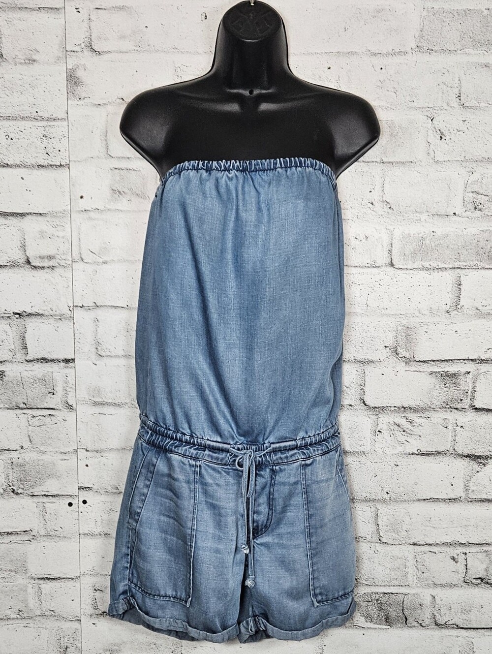 Hudson Strapless Chambray Romper Drawstring Waist Size 27